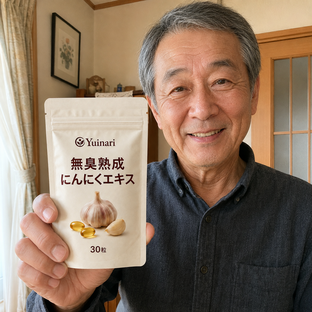 Yuinari無臭熟成にんにくエキスを手にするお客様のイメージ