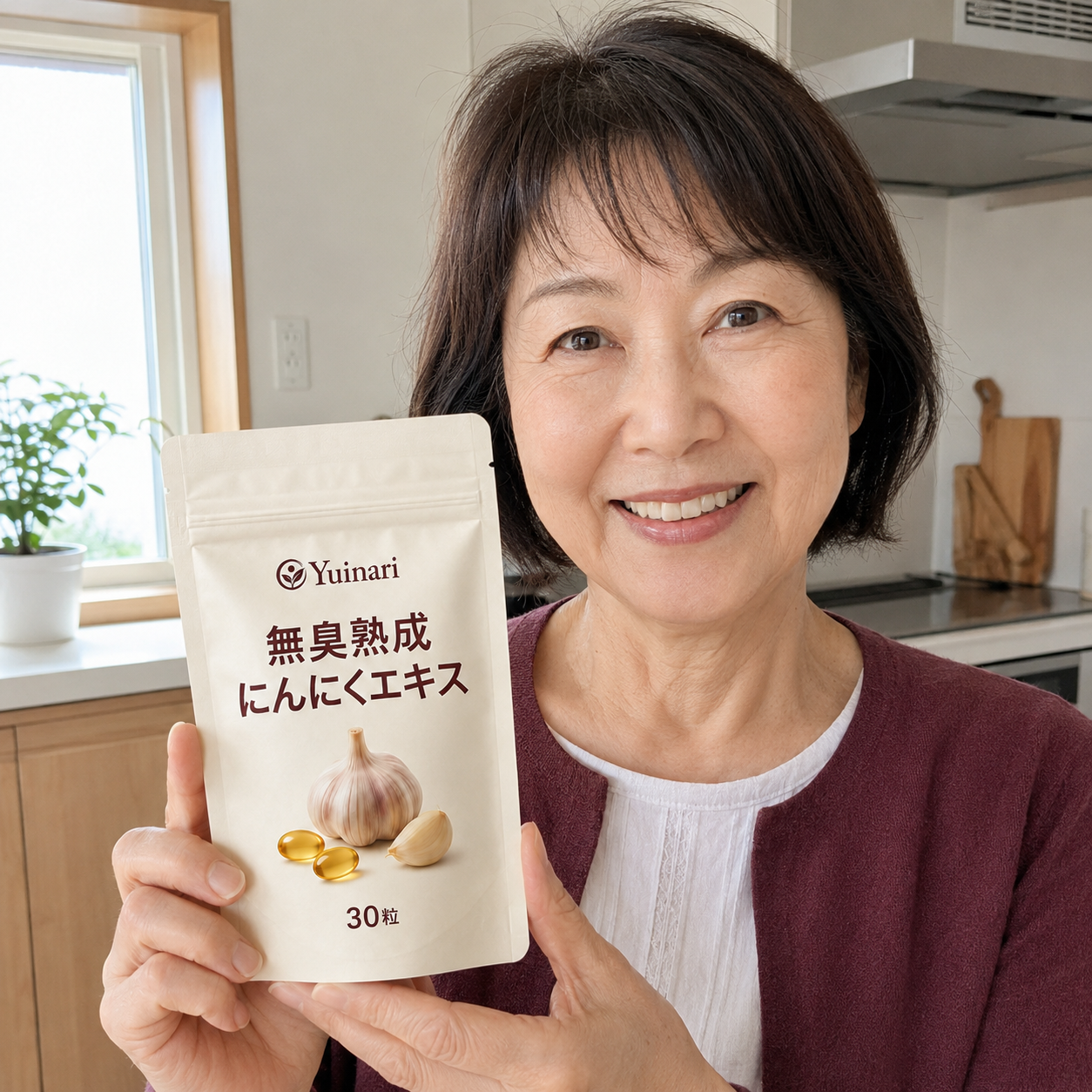 Yuinari無臭熟成にんにくエキスを手にするお客様のイメージ