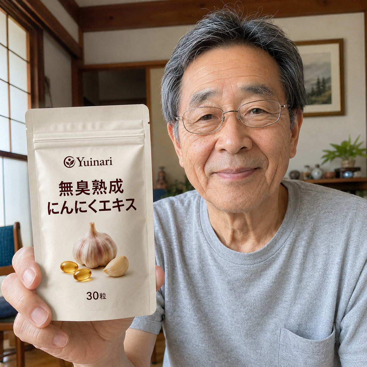 Yuinari無臭熟成にんにくエキスを手にするお客様のイメージ